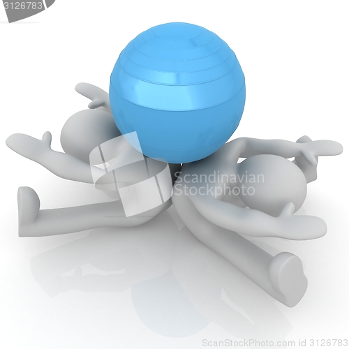 Image of 3d man exercising position on fitness ball. My biggest pilates s