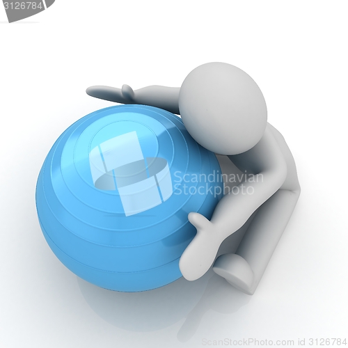 Image of 3d man exercising position on fitness ball. My biggest pilates s