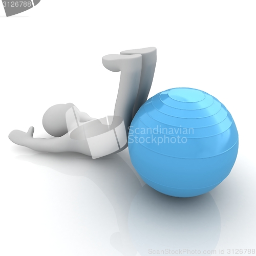 Image of 3d man exercising position on fitness ball. My biggest pilates s