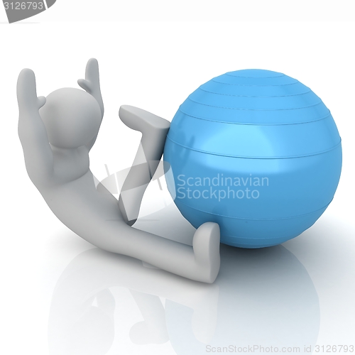 Image of 3d man exercising position on fitness ball. My biggest pilates s