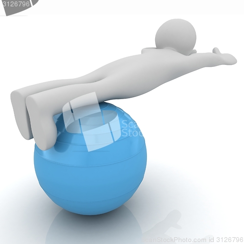 Image of 3d man exercising position on fitness ball. My biggest pilates s