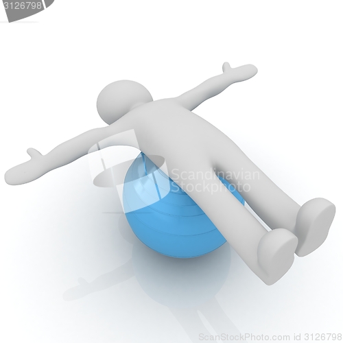 Image of 3d man exercising position on fitness ball. My biggest pilates s