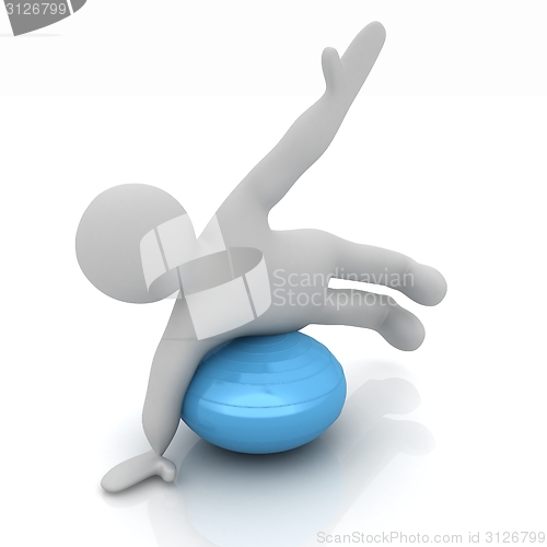 Image of 3d man exercising position on fitness ball. My biggest pilates s