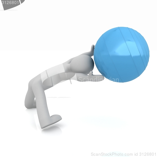 Image of 3d man exercising position on fitness ball. My biggest pilates s