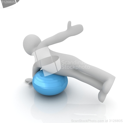 Image of 3d man exercising position on fitness ball. My biggest pilates s