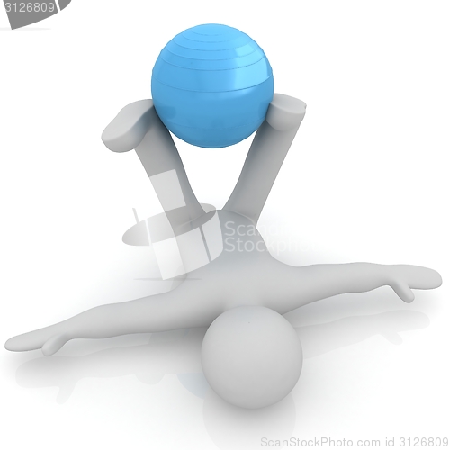 Image of 3d man exercising position on fitness ball. My biggest pilates s