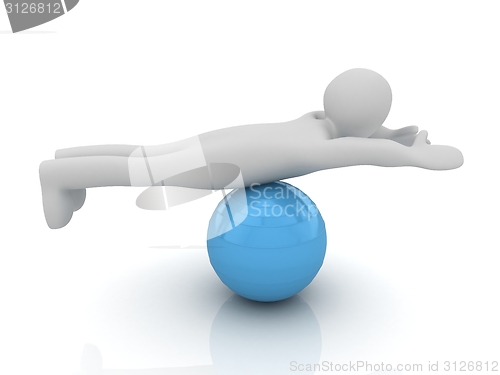 Image of 3d man exercising position on fitness ball. My biggest pilates s
