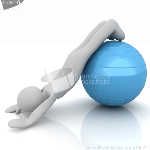 Image of 3d man exercising position on fitness ball. My biggest pilates s
