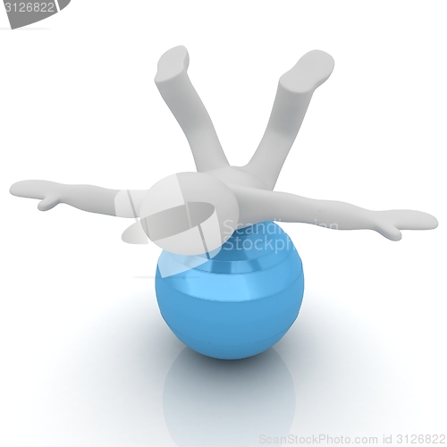 Image of 3d man exercising position on fitness ball. My biggest pilates s