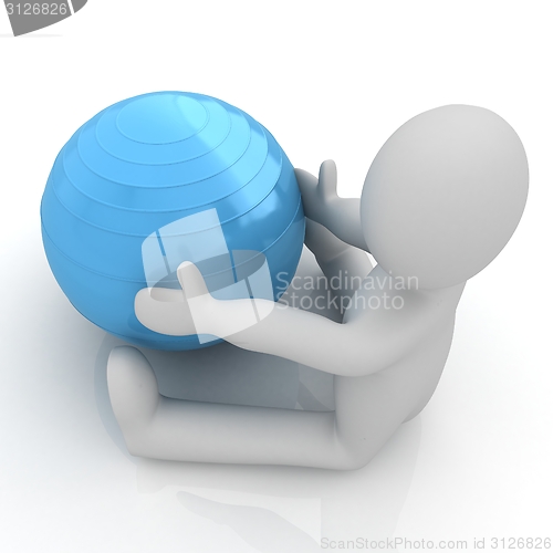 Image of 3d man exercising position on fitness ball. My biggest pilates s