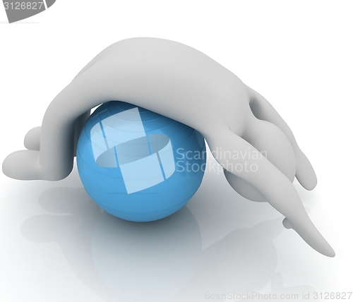 Image of 3d man exercising position on fitness ball. My biggest pilates s