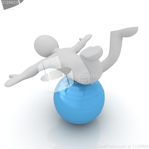 Image of 3d man exercising position on fitness ball. My biggest pilates s