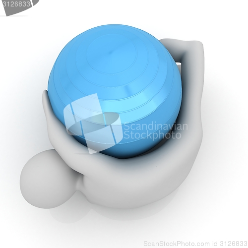 Image of 3d man exercising position on fitness ball. My biggest pilates s