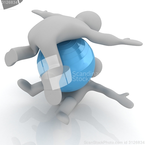 Image of 3d man exercising position on fitness ball. My biggest pilates s