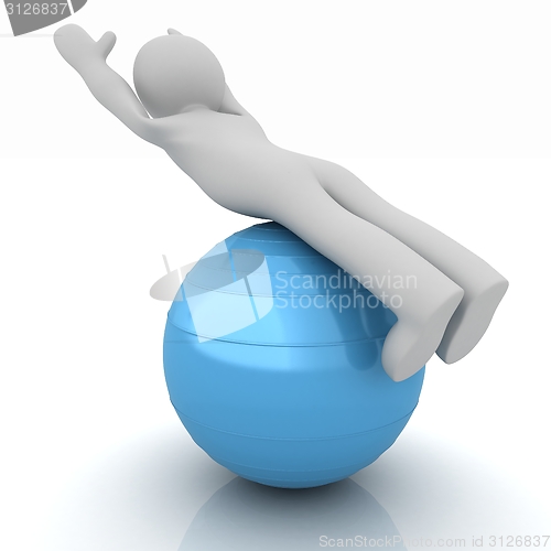 Image of 3d man exercising position on fitness ball. My biggest pilates s