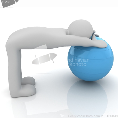 Image of 3d man exercising position on fitness ball. My biggest pilates s