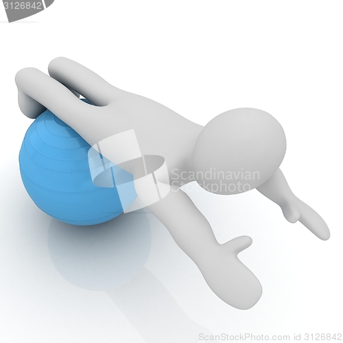 Image of 3d man exercising position on fitness ball. My biggest pilates s