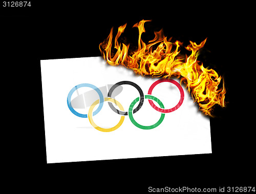 Image of Flag burning - Olympic rings