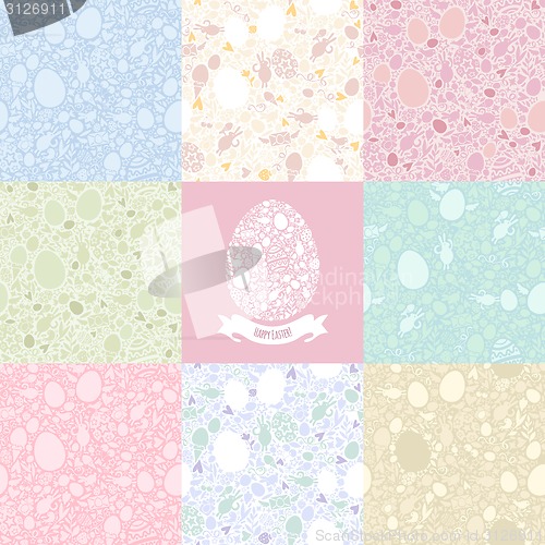 Image of Eight Versions Easter Seamless Pattern in Pastel Shades