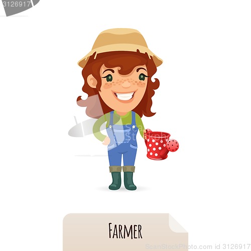 Image of Female Farmer With a Watering Can