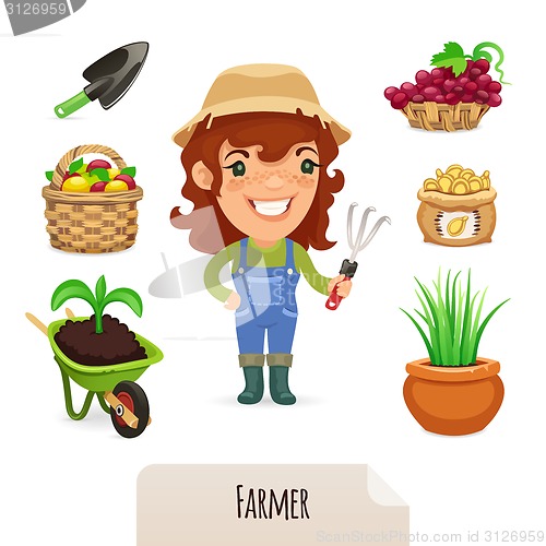 Image of Female Farmer Icons Set