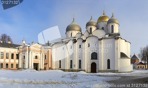 Image of oldest in Russia Cathedral of St. Sophia. Veliky Novgorod at sun