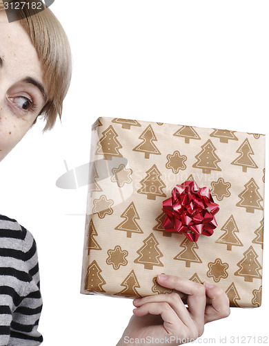 Image of Young woman holding a present