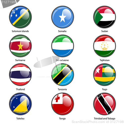 Image of Set circle icon  Flags of world sovereign states. Vector illustr