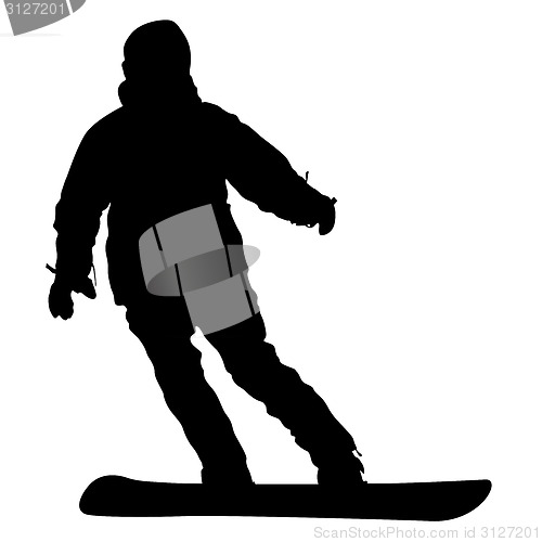 Image of Black silhouette  snowboarder on white background. Vector illust