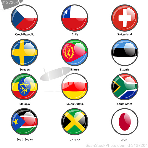 Image of Set circle icon  Flags of world sovereign states. Vector illustr