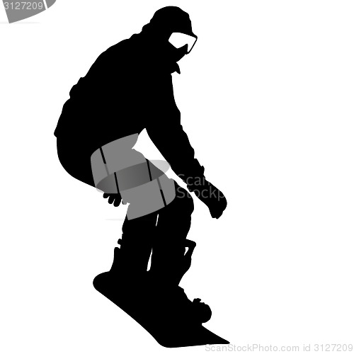 Image of Black silhouette  snowboarder on white background. Vector illust