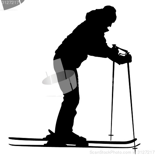 Image of Mountain skier  speeding down slope. Vector sport silhouette.