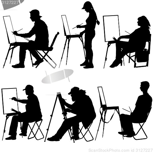 Image of Silhouette, artist at work on a white background, vector illustr