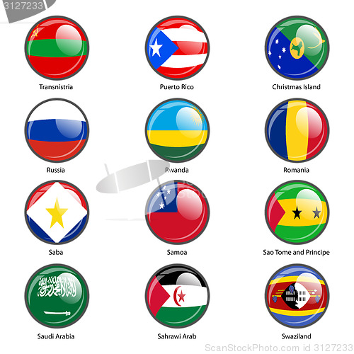 Image of Set circle icon  Flags of world sovereign states. Vector illustr