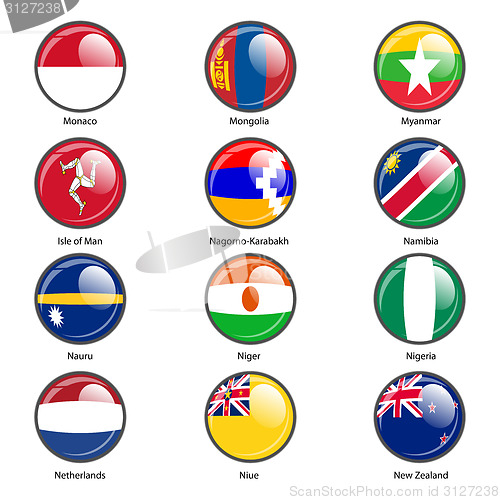 Image of Set circle icon  Flags of world sovereign states. Vector illustr