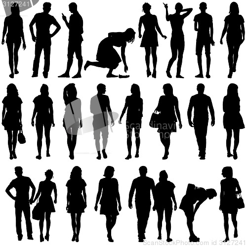 Image of Black silhouettes of beautiful mans and womans on white backgrou