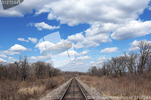 Image of Railway to horizon and clouds on the sky background.