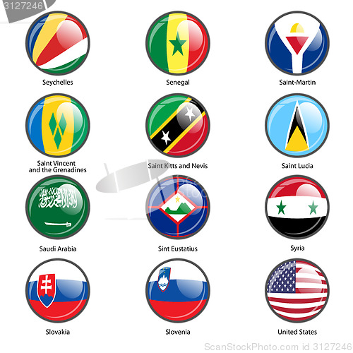 Image of Set circle icon  Flags of world sovereign states. Vector illustr