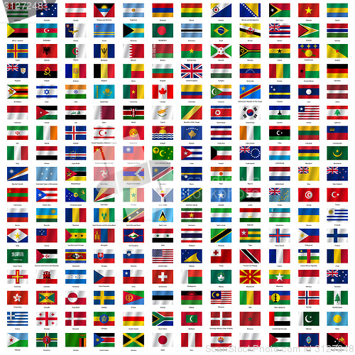 Image of Flags of the world and  map on white background. Vector illustra
