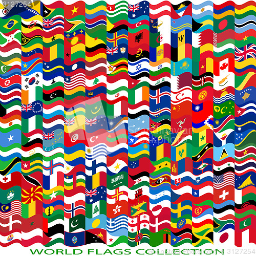 Image of Flags of the world and  map on white background. Vector illustra