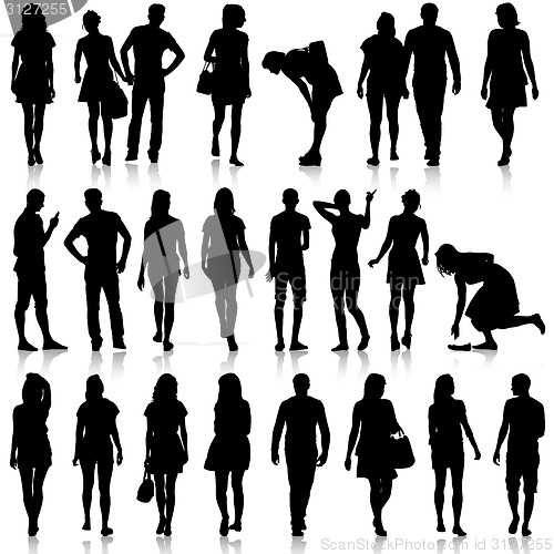 Image of Black silhouettes of beautiful mans and womans on white backgrou