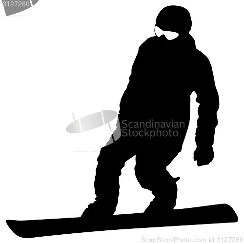 Image of Black silhouette  snowboarder on white background. Vector illust