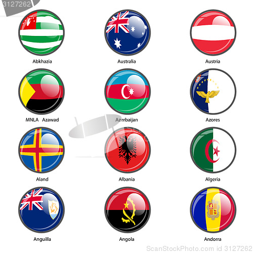 Image of Set circle icon  Flags of world sovereign states. Vector illustr