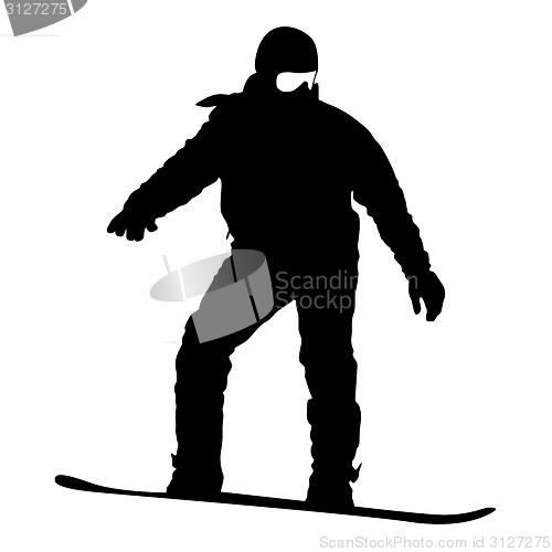 Image of Black silhouette  snowboarder on white background. Vector illust