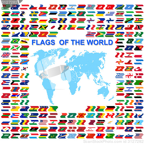 Image of Flags of the world and  map on white background. Vector illustra