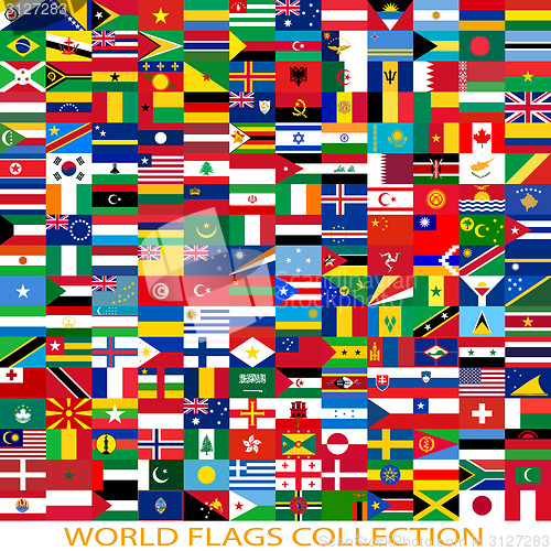 Image of Flags of the world and  map on white background. Vector illustra