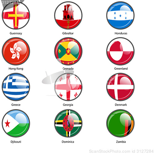 Image of Set circle icon  Flags of world sovereign states. Vector illustr