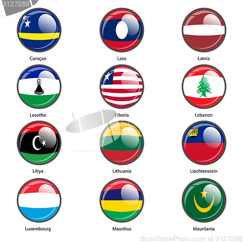 Image of Set circle icon  Flags of world sovereign states. Vector illustr