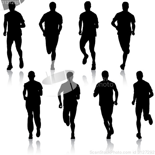 Image of Set of silhouettes. Runners on sprint, men. vector illustration.