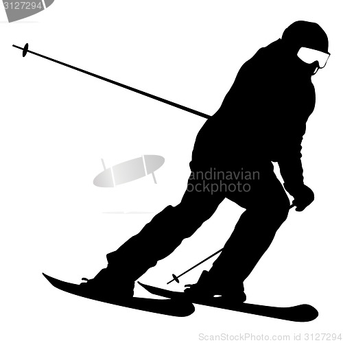 Image of Mountain skier  speeding down slope. Vector sport silhouette.